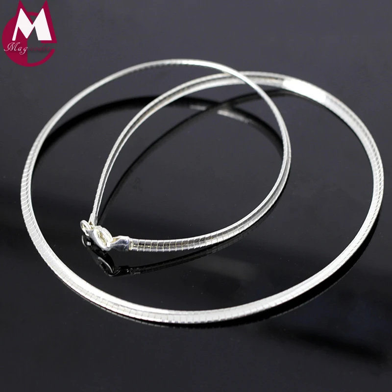 

100% Real Sterling Silver Necklace Minimalism Torques Choker Necklace For Women Girl Snake Chain Fine Jewelry New Arrival SN16
