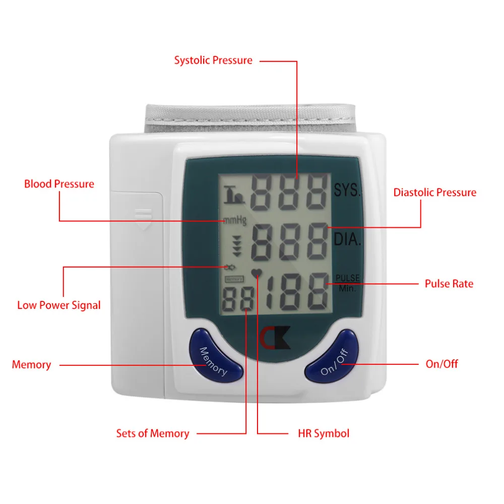 NewHealth Care Automatic Digital Wrist Blood Pressure Monitor for Measuring Heart Beat Pulse Rate DIA Tonometer Sphygmomanometer