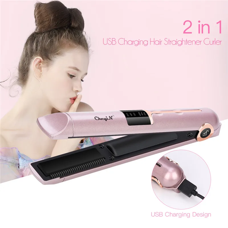 

Cordless Hair Straightener USB Recharging Curler Fast Heating Curling Iron Plate Board LED Display Hair Flat Iron Power Bank 40