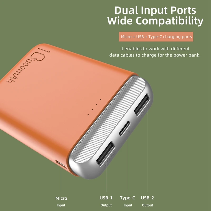 ROCK Mini power Bank 10000 мАч Dual USB power Bank 2.1A Быстрая зарядка двойной входной внешний аккумулятор для iPhone X Xiaomi PoverBank