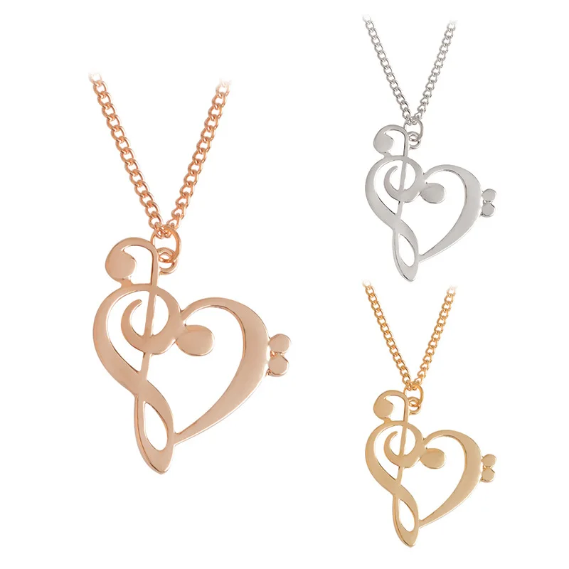 

Unisex Jewelry Fashion Women Rose Gold Jewelry Bass Clef Heart of Treble Clef Music Note Symbol Infinity Heart Pendant Necklace