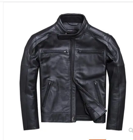 Brand Leather Jacket Men Fashion Mens Slim Fit Profession Motorcycle Biker Jacket Genuine Leather Coat