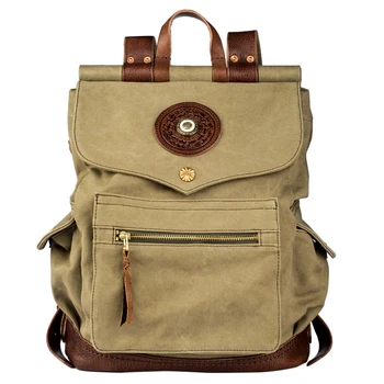 

Unisex handmade canvas stitching shoulder bag leather Chinese style retro outdoor large capacity backpack travel bag