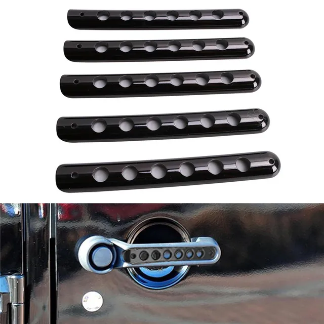 5pc Aluminum Gloss Black Front and Back Door Grab Handle Insert Cover