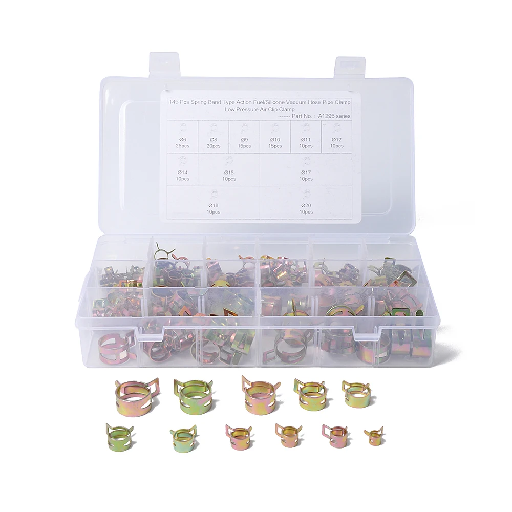 

145Pcs 6-20mm 11 Size Car Spring Clip Fuel Line Hose Clip Water Pipe Air Tube Clamp Fastener