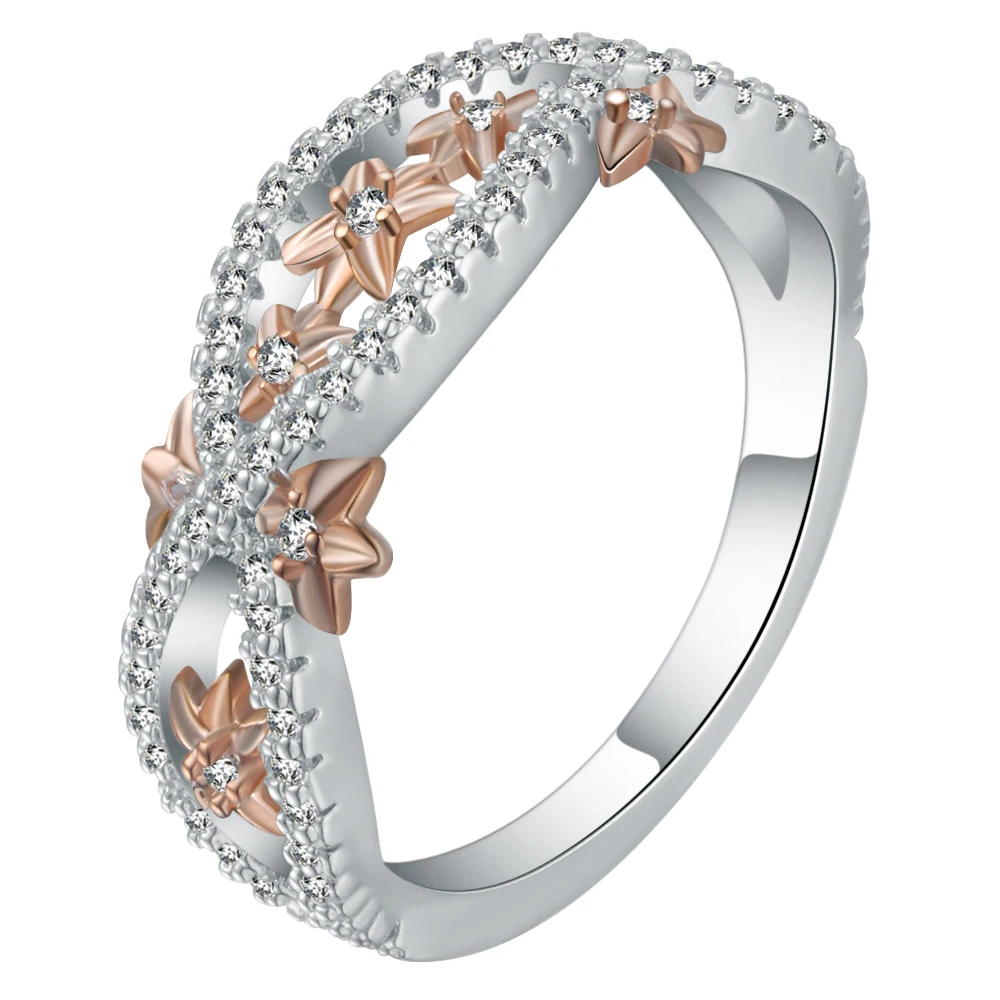 Изысканное розовое золото маленькое цветочное кольцо Femme белое заполненное Bijoux