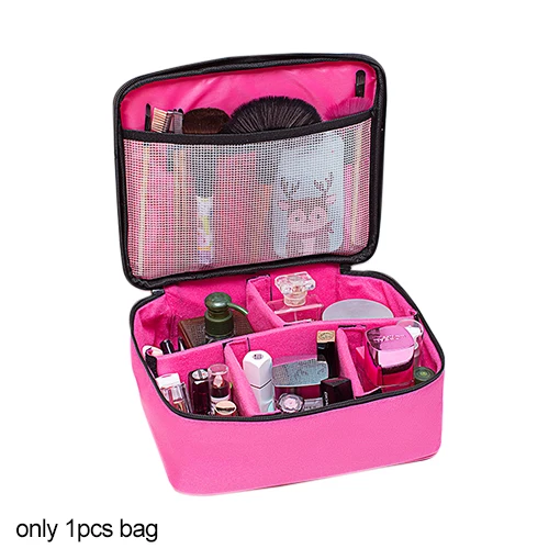 Косметический Органайзер для макияжа из ткани Оксфорд, водостойкая косметическая коробка, губная помада, держатели кистей, туалетный столик, контейнер, кабель, зарядное устройство, сумка - Цвет: Rose Red A