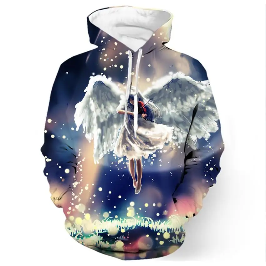 2018 NEW FASHION MEN AND WOMEN angel Playing snowflake 3D print Hoodie ...