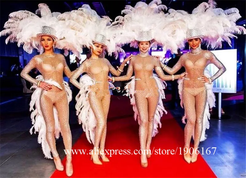 Costume stage costume samba suit white ostrich hair exaggerated feather head gogo dance team DS perspective6