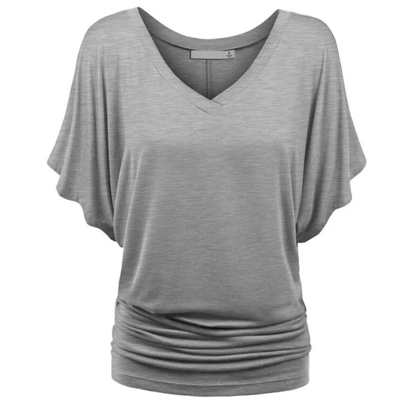 

Women's T Shirts Solid Europe Style For Summer V-neck Bat sleeve Casual Loose comfortable Soft Shirts Female Daily Tops SP488