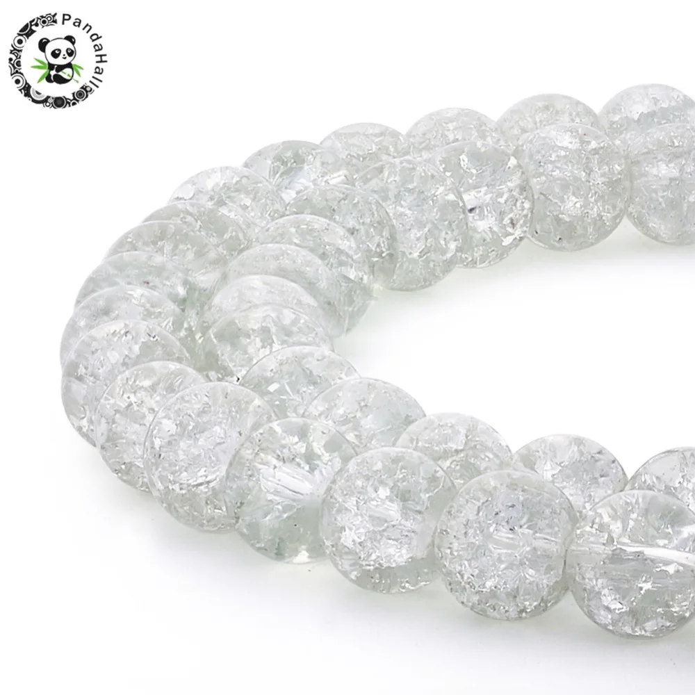Pandahall 8MM Clear Beads Crackle Glass Round Beads Strand for DIY