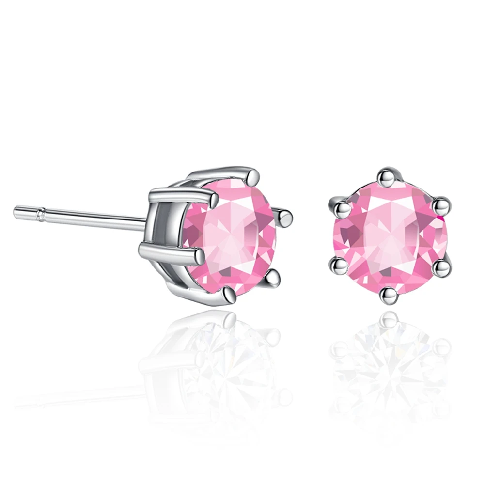 

High Quality Jewelry 925 jewelry silver Earring for women Simple Round Crystal pink Fashion silver Plated earrings WNEAMWTZ