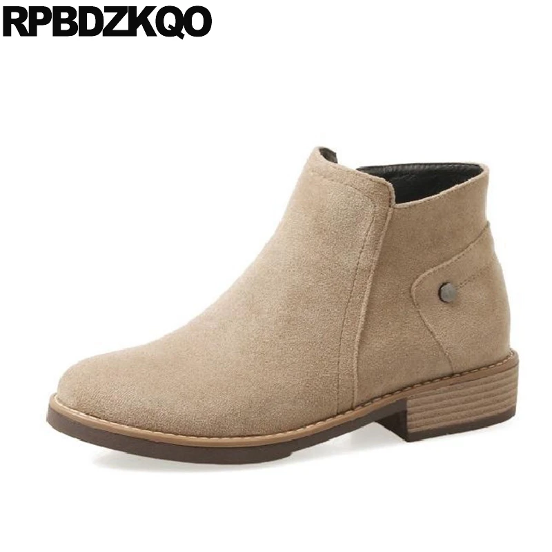 

Big Size Custom Shoes Fall Beige Suede Autumn Women Ankle Boots 2016 Round Toe Cheap Short Booties 10 Chunky New Female 2017
