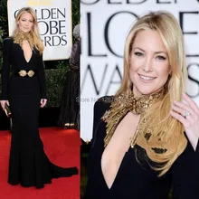 С v-образным вырезом Черный бисером 70th Global для получения наград, одежда знаменитостей платье Kate Huston красный ковер с длинным рукавом вечернее платье