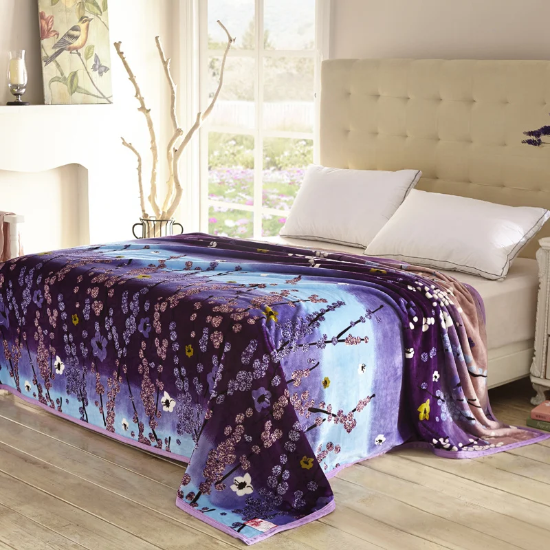 Хорошее качество фиолетовый синий цветок одеяла Осень Зима утолщение фланель одеяло охватывает Твин Полный Queen King Size бросок