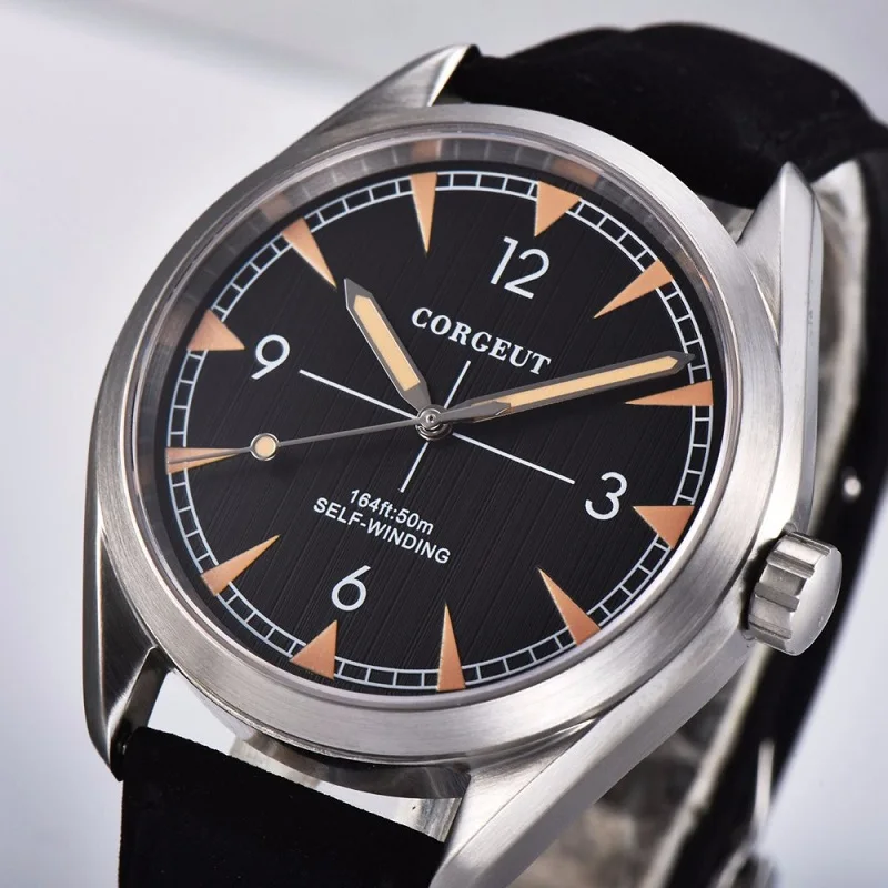 

New Arrival Fashion 41mm Corgeut Sapphire Glass Top Brand Luxury Clock Male Leather seagulls Automatic Movement Watch Men
