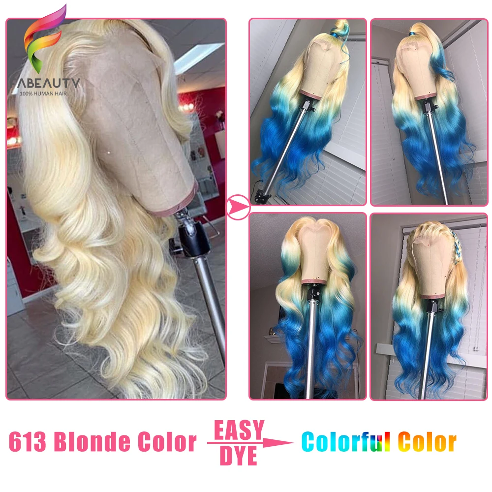 Tanie Glueless #613 blond koronki przodu włosów ludzkich peruk brazylijski ciało fala 13*4 koronkowa peruka na przód wstępnie oskubane miód blond Remy koronkowe peruki