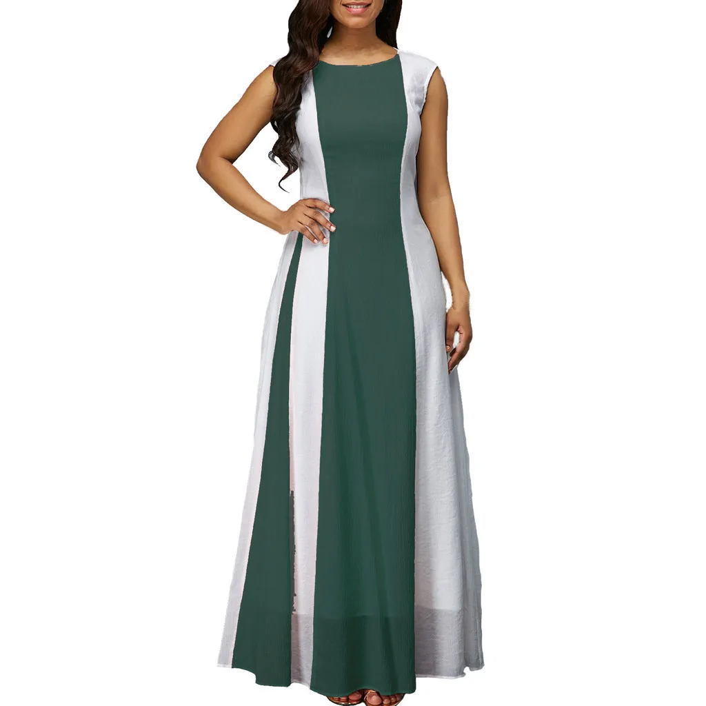 

5XL Sexy Color Collision Sleeveless Chiffon new fashion woman summer dress 2019 plus size Long women's dresses sukienka#G7