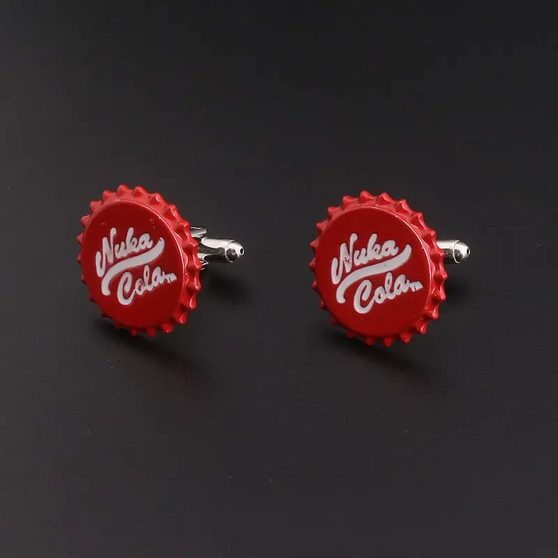 

2019 Newest Design Nuka Cola Men Cufflinks High Quality Red Color Cuff Links for Men's Shirt Silver Plated Cuff Buttons