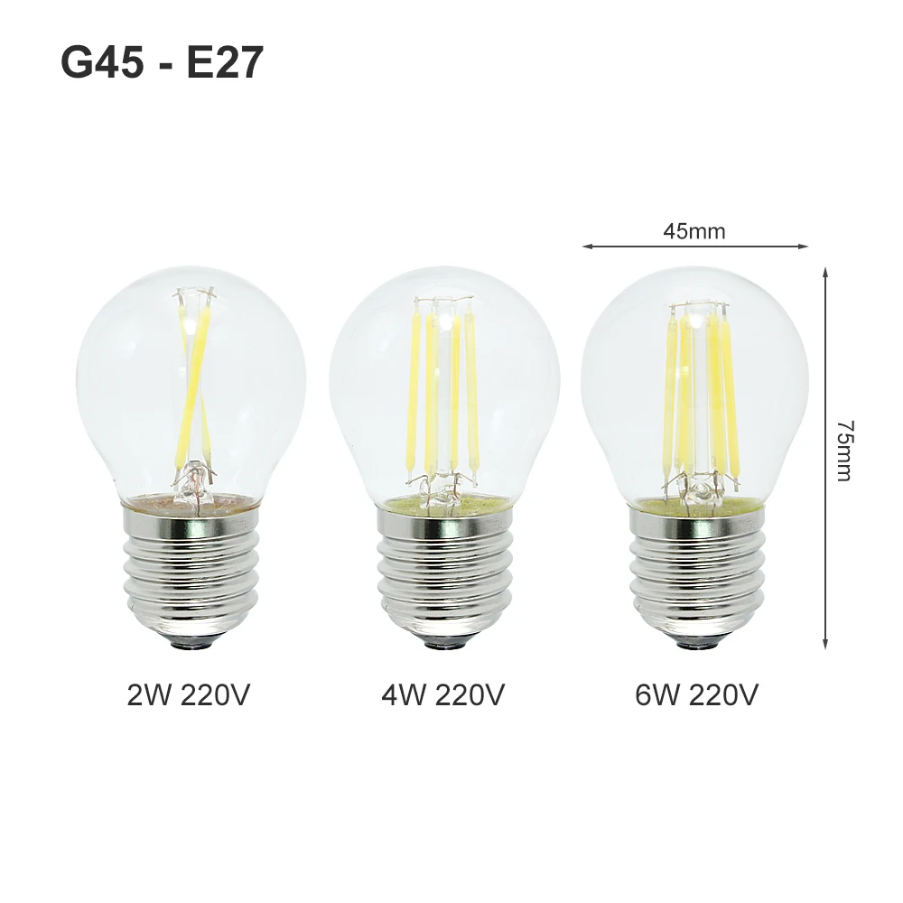 1pcs E27 E14 LED Filament Bulb Dimmable 2W 4W 6W 8W Retro Vintage Glass G45 A60 Edison Lamp 220V Ampoule Candle Light Chandelier