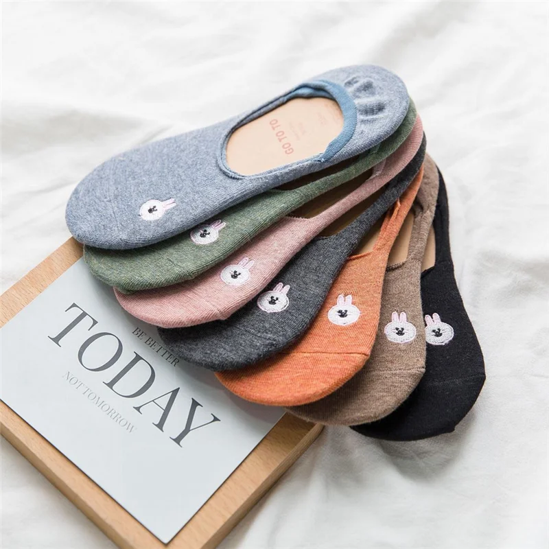 

Hot Sale Unisex Men & Women Socks Comfortable Stripe summer Rabbit pattern Cotton Sock Short Men's Ankle Socks