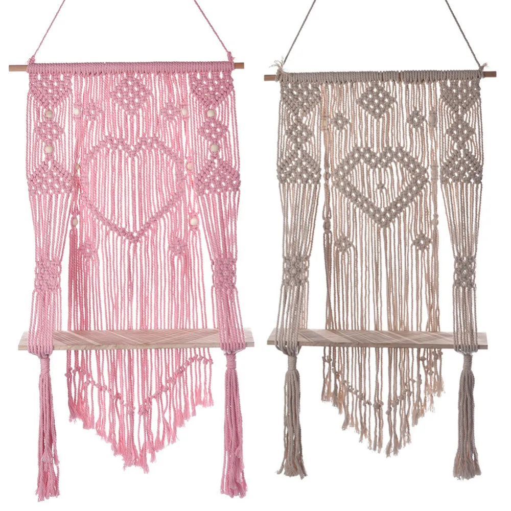 

100% Hand-knit Wall Hangings Home Decoration Macrame Ornament Tapestry With Wooden Board Hangings 2 Colors