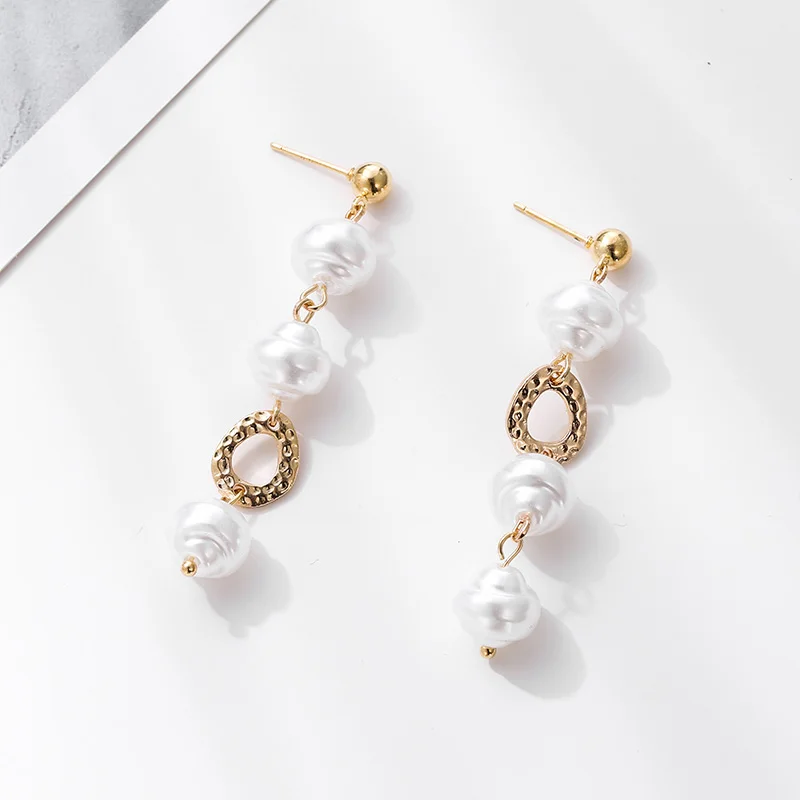 

Trendy Elegant Created Big Simulated Pearl Long Earrings Pearls String Statement Drop Earrings For Wedding Party Gift