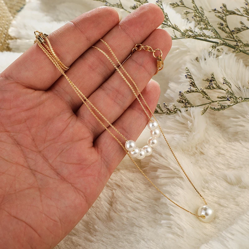 

Tocona Charm Metal Chain Gold Imitation Pearls Pendant Choker Necklace For Women Elegant Multilayer Wedding Jewelry C07108