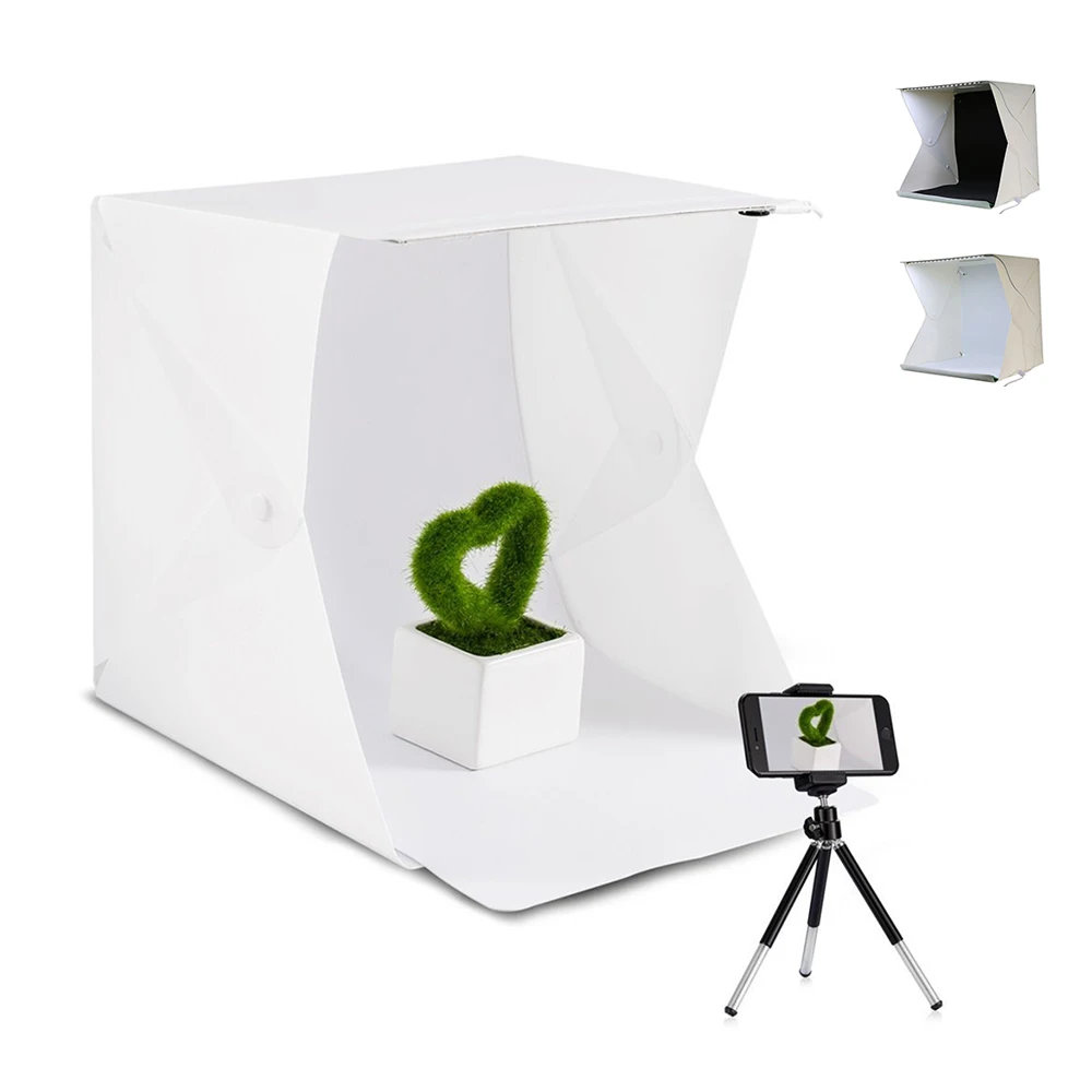 

Folding Lightbox Black White Background Portable Photo Studio Shooting Tent LED Lights, Foldable Light Box Camara Fotografica