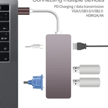 USB3.1 концентратор usb c к usb 3,0 HDMI 4K VGA адаптер с type c зарядный концентратор для мачбок
