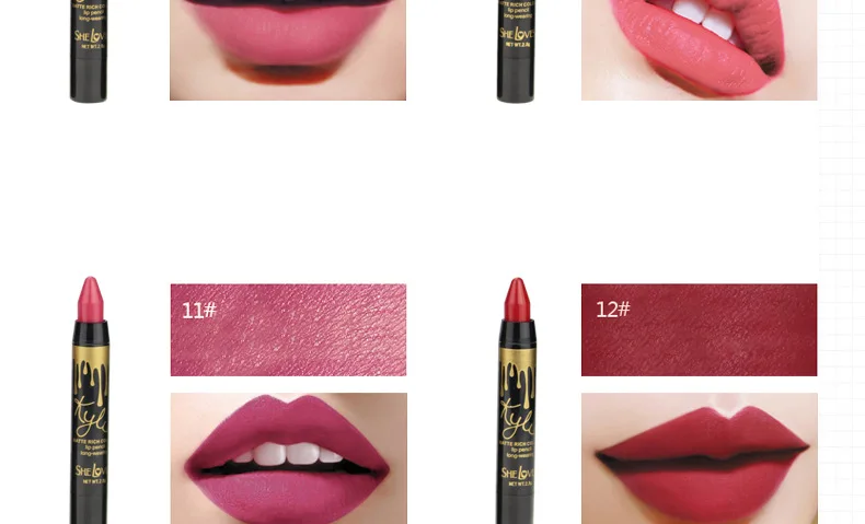 24 шт./кор. она любит высокое качество Matte Lip Губная помада Макияж прочного 24hr губ Sexy Карандаш для губ матовая богатый Цвет Бесплатная доставка