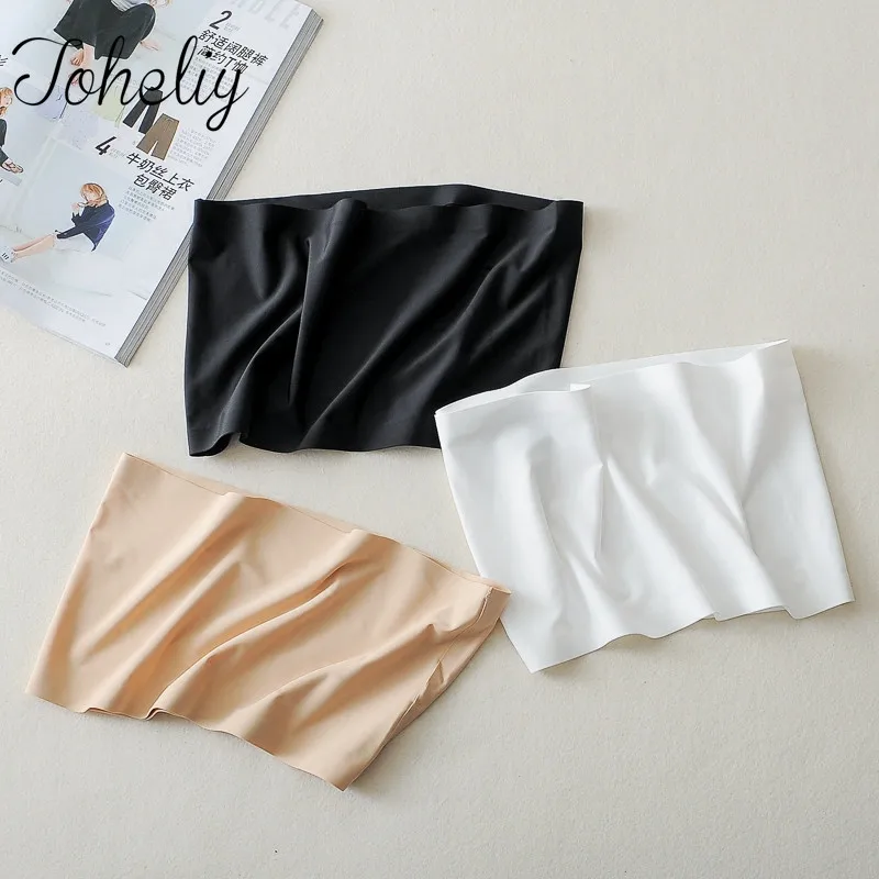 

2018 lingerie crop top ice silk a piece no trace wrapped chest thin section light inside wrist short strap female Bust 58-90cm