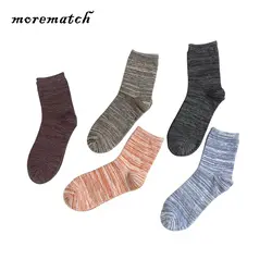 Morematch 5 пар тренд мужские носок однотонного цвета хлопковые носки национальный ветер толстые линии носки 5 цветов весна и осень Новый стиль