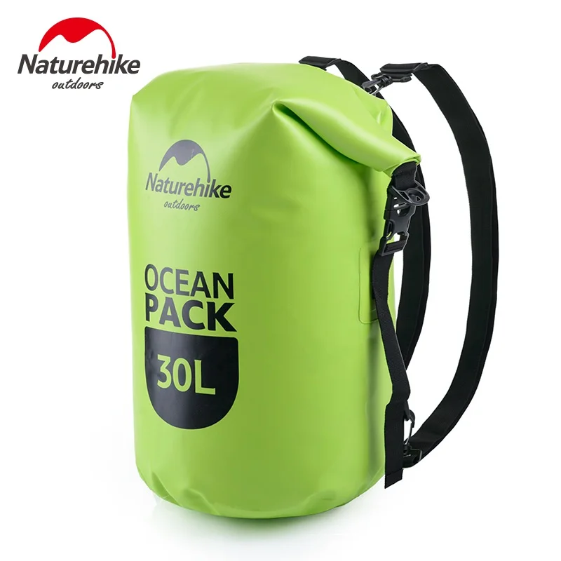 Naturehike 20L 30L баррель-образный брезент треккинг Дрифтинг печать рафтинг мешок двойные ремни сумка для воды Водонепроницаемая водонепроницаемая сумка На открытом воздухе - Цвет: Green 30L