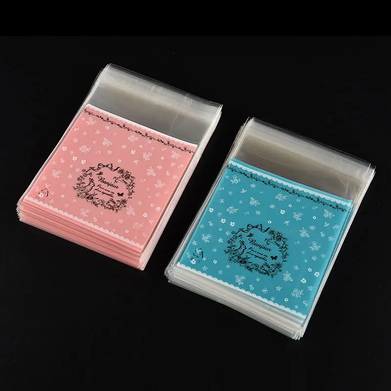 

100Pcs Pink Blue Color Self Adhesive DIY Rabbit Merry Christmas Gifts Bags Jewelry Cookie Candy Package Packing Bags