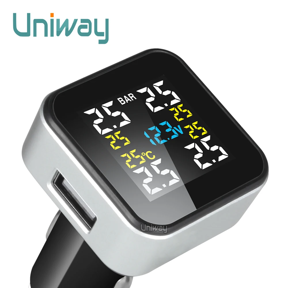

uniway Car TPMS Tire Pressure Monitoring System Tyre Pressure Auto Security Alarm Systems cigarette lighter Digital LCD Display