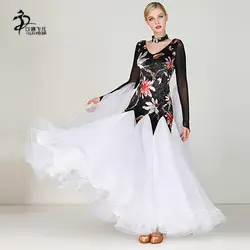 Новые Бальные платья для вальса женские бальные танцевальные платья с длинным рукавом