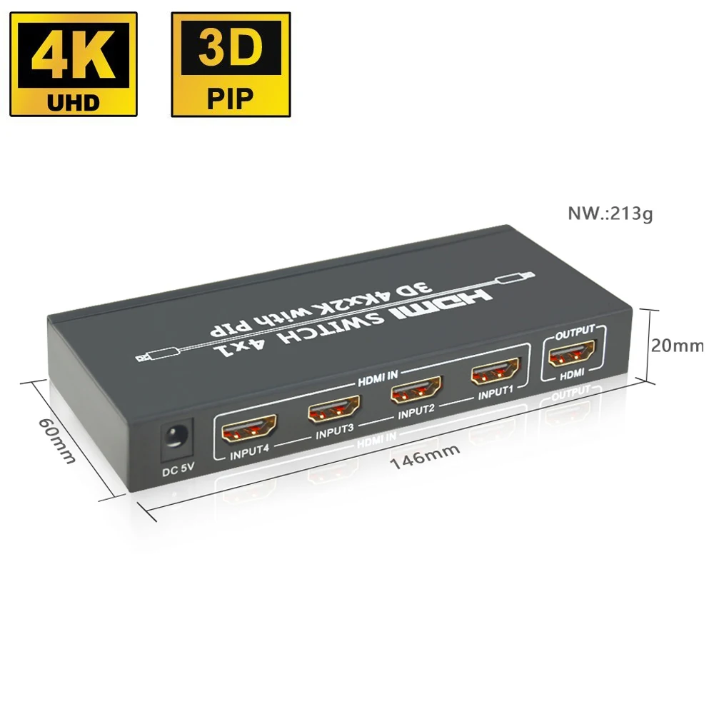 Aikexin 4 порта 4x1 HDMI переключатель Ultra HD 4K HDMI 1,4 4 в 1 выход коммутатор коробка с PIP IR управление для PS4 ТВ HD tv HDMI адаптер