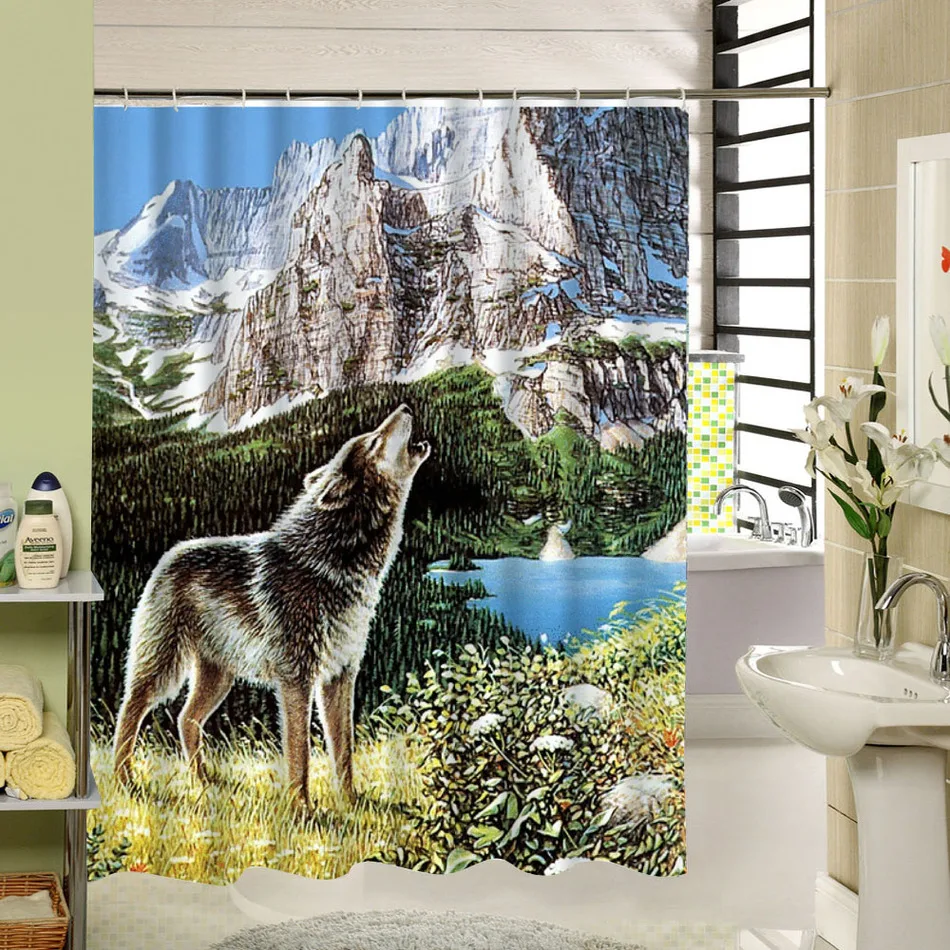 CHARMHOME Wolf Polyester Fabric Shower Curtain Waterproof and