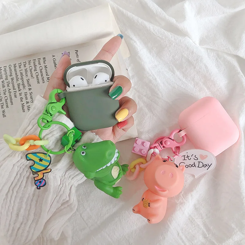 

Cute Cartoon Dinosaur soft Silicone Bluetooth Wireless Earphone Cases For Apple AirPods 1 2 i13 Headphone Cover Pig Toy Keychain