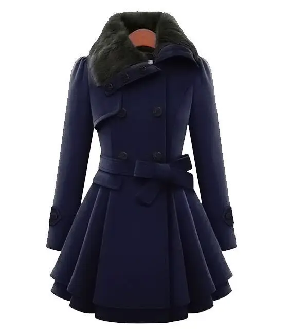 Женское зимнее шерстяное пальто с меховым воротником, тонкое шерстяное пальто и куртка, двубортная верхняя одежда