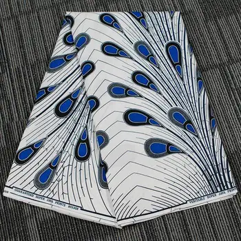 

Cotton Nigerian Wax Cloth Fabric White Peacock Feather Printed African Batik Cloth Fabric 6 Yards For Lady Party Dresses Suit