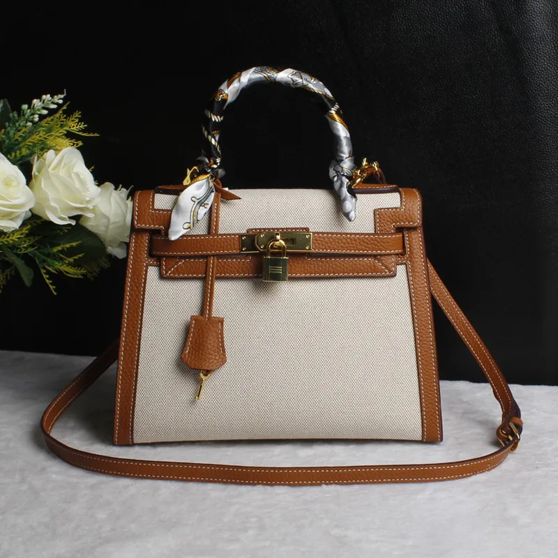 

Bolsa Feminina 2018 Catton Canvas Luxury Handbags Women Bags Designer Match Genuine Leather Hasp Lock Crossbody Bags For Women