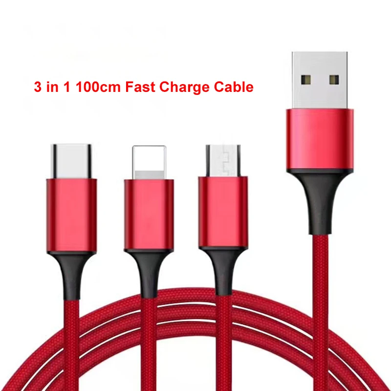 3в1 3 в 1 USB кабель 2A Micro usb type C кабель для зарядки iPhone 100 см нейлоновая оплетка несколько кабелей для samsung Xiaomi HUAWEI