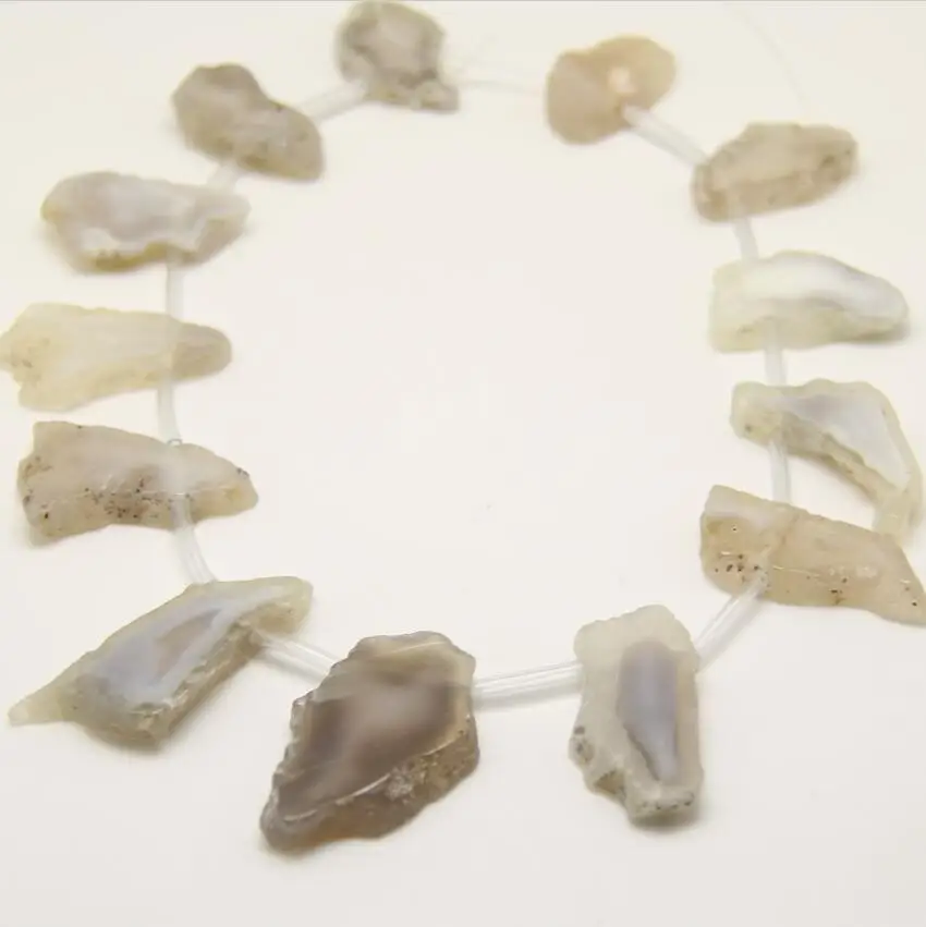 

New Arrival!Natural White Gray Aga te Freeform Slab Slice Beads,Top Drilled,Approx 12-14PCS,Polished Agates Stone Loose Beads