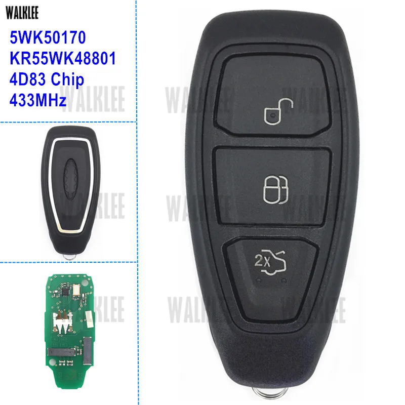 Смарт ключ WALKLEE 433 МГц подходит для автомобиля Ford P/N: 5WK50170 FCC ID: KR55WK48801 HU101 Blade|suit