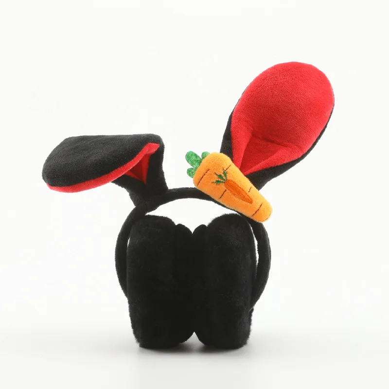 Winter warm earmuff WOMEN'S cute rabbit eared foldable earmuff Korean-style earmuff plush Plus velvet wind-resistant er nuan - Color: Black