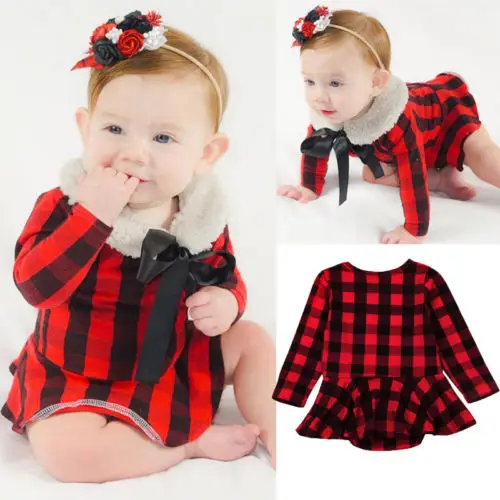 2018 New Style Red Plaid Romper Dresses Cute Kdis Baby Girls Romper Jumpsuit Dress Cotton
