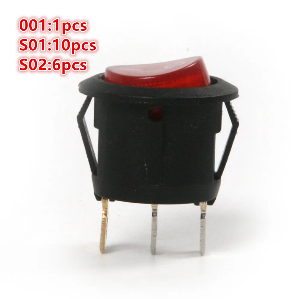 Universal 1/6/10pcs Round 3 Prong Red LED Rocker Switch for Power Wire Controlled Lamp ...