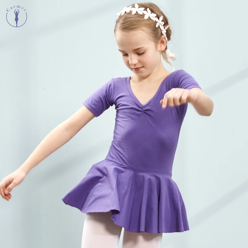 Combed Cotton Dance Dress Ballet Dress Tutu Ballet Danse for Girls Kids Children Short Sleeves Ballerina Tulle Dance Leotard